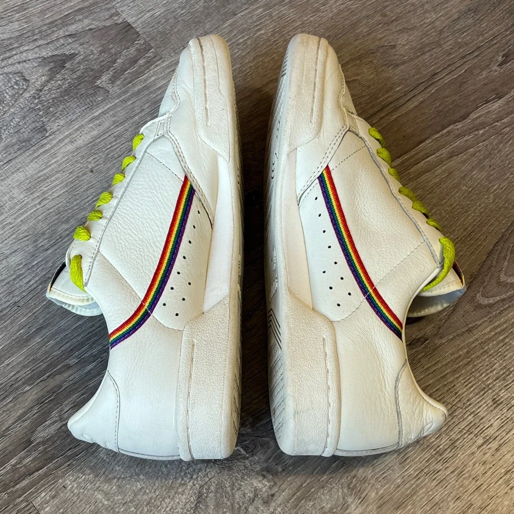 Adidas Continental 80 Pride White Rainbow Leather Sneakers EF2318 Men 9 Women 10